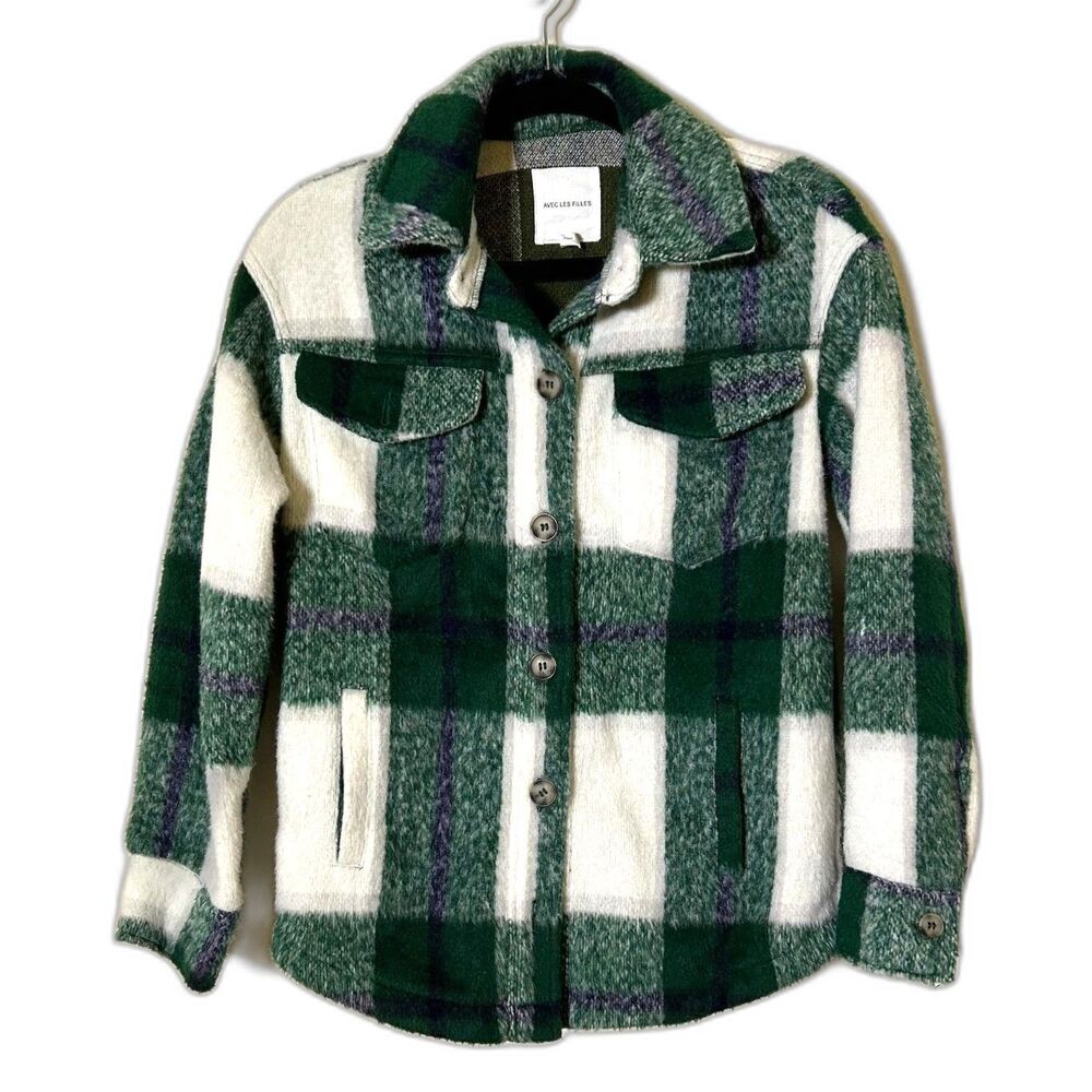 Avec Les Filles‎ Plaid Shacket Women's XS Anthropologie Green oversized